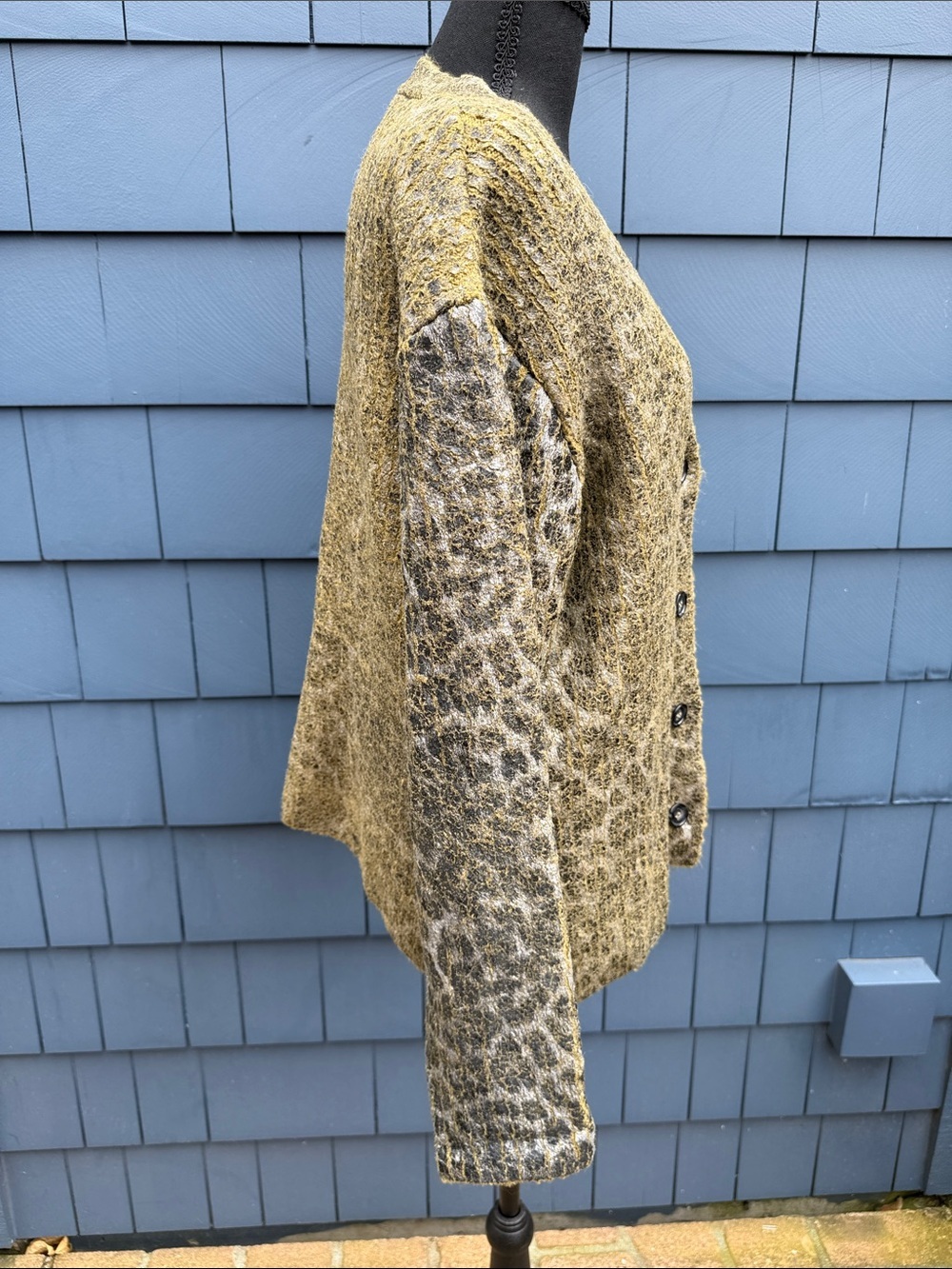 Zara Metallic Gold Leopard-Print Button Front Cardigan Medium green - Picture 4 of 10